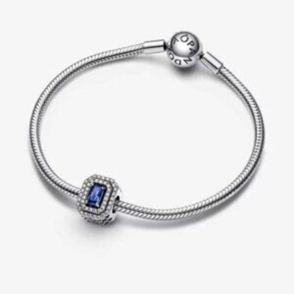 Pandora Blue Sparkling Leveled Rectangular Charm - image 2